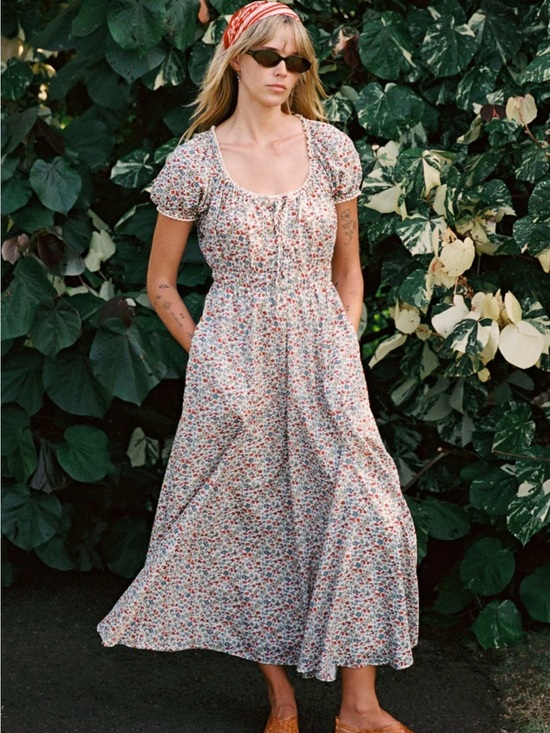 Christy Dawn Dresses & Skirts - Christy Dawn Cream Maxi Dress with Red Floral Print